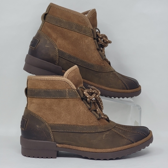 UGG Greda Waterproof Duck Boot Brown Leather Suede 1112650 Women’s Size 5 New - Picture 1 of 13